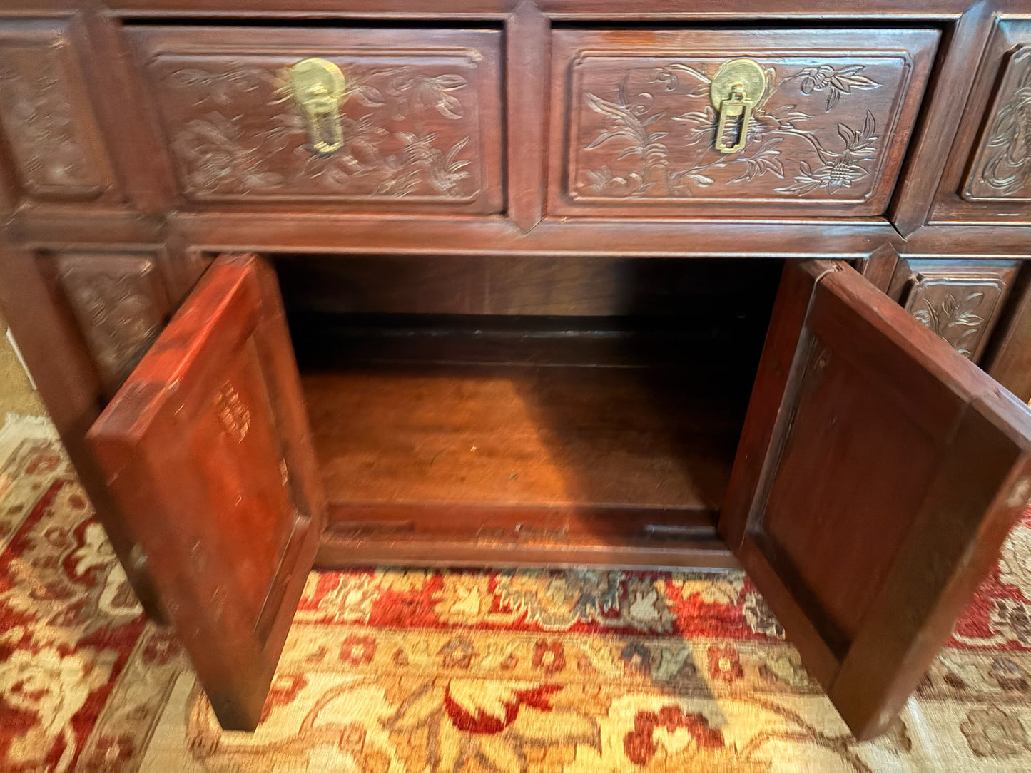 Carved Dark Wood Asian Cabinet