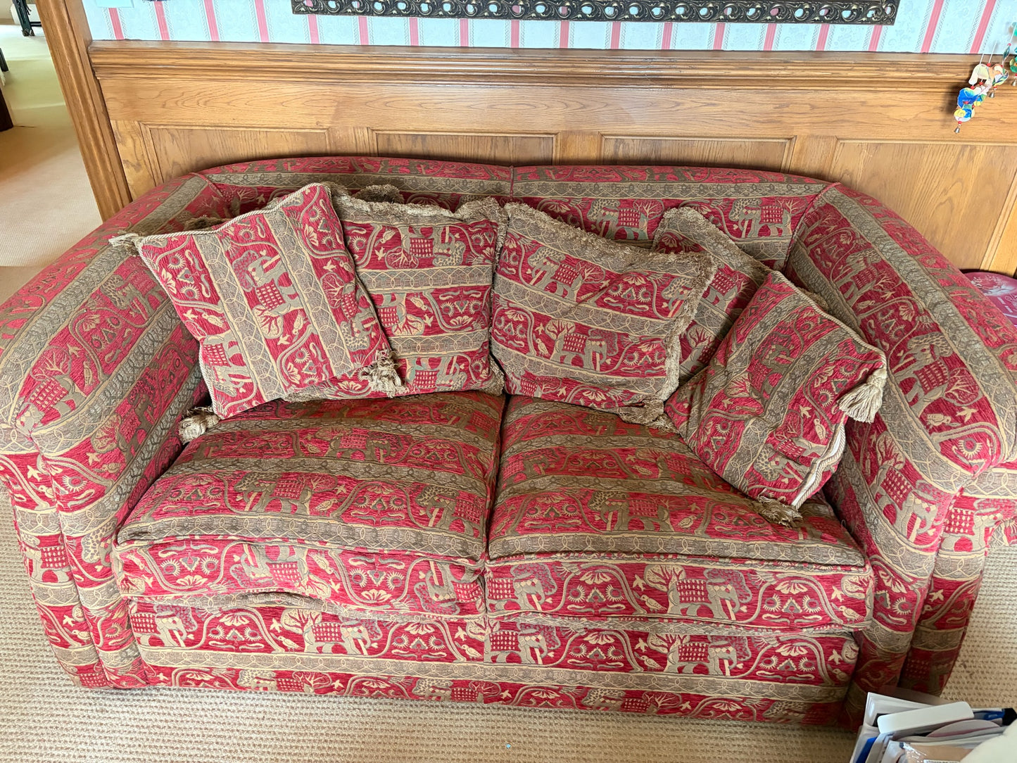 Duresta Red and Gold Elephant Tapestry Fabric Sofa