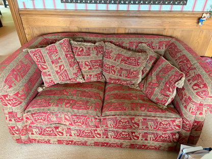 Duresta Red and Gold Elephant Tapestry Fabric Sofa