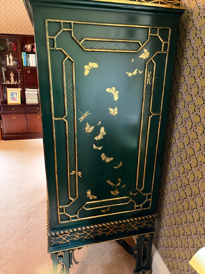 Dark Green Chinoiserie Cabinet with Gold Decoration