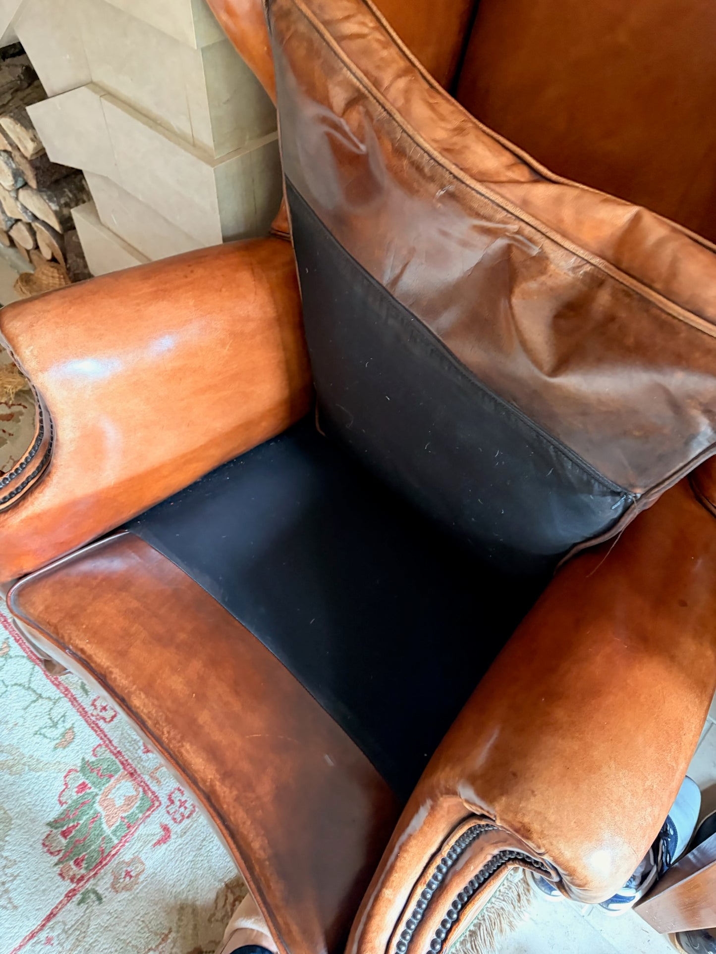 Distressed Leather Wingback Chair