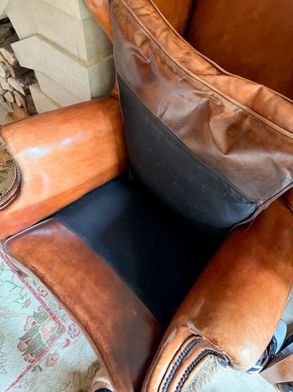 Distressed Leather Wingback Chair