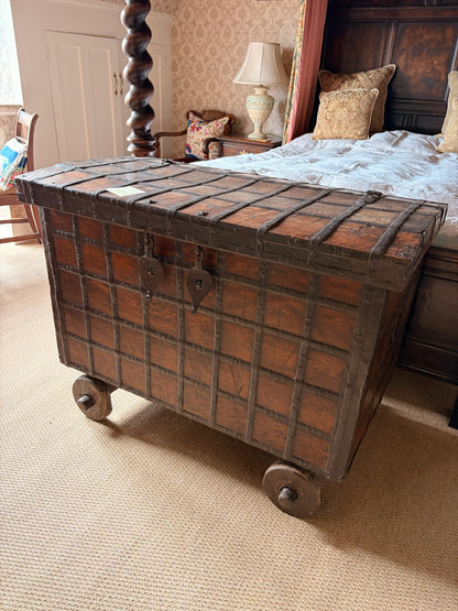 Antique Iron bound Hardwood Travel Trunk