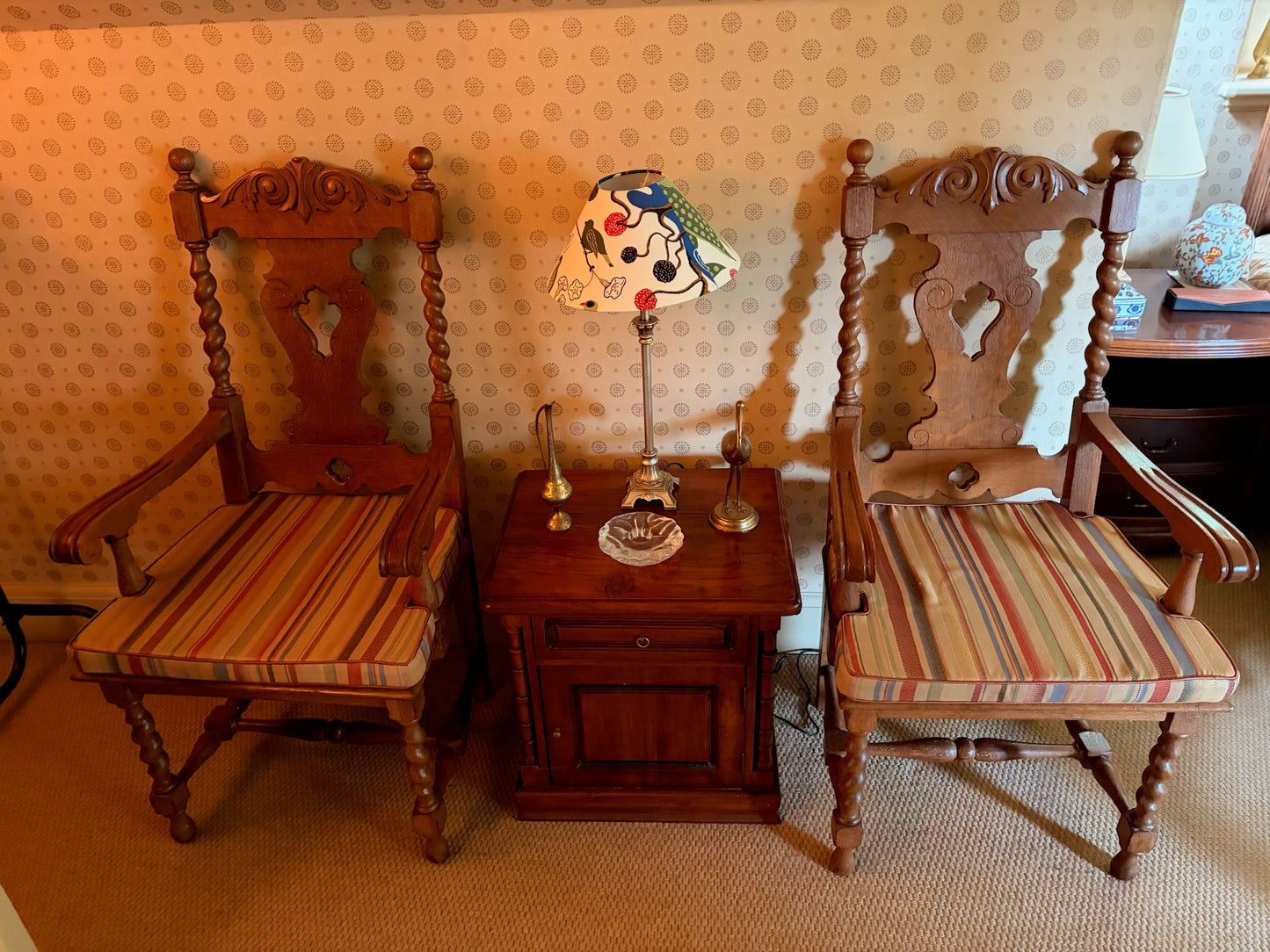 Carved Oak Armchair with Barley Twist Legs