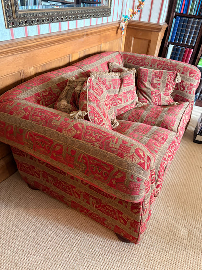 Duresta Red and Gold Elephant Tapestry Fabric Sofa