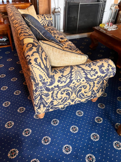 Tetras Tallis Snuggler Damask Vintage Blue & Gold Three Seater Sofa