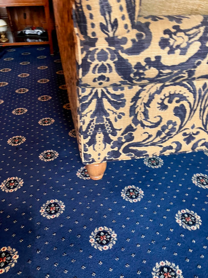 Tetras Tallis Snuggler Damask Vintage Blue & Gold Three Seater Sofa