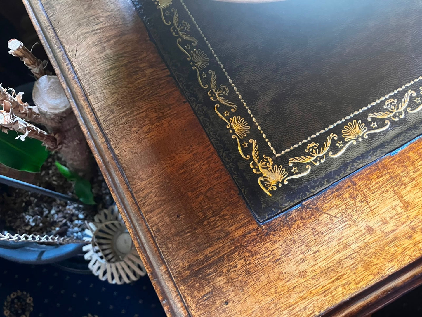 Antique Mahagony Pedestal Desk with Leather Top