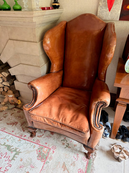 Distressed Leather Wingback Chair