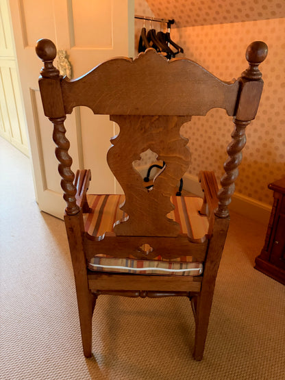 Carved Oak Armchair with Barley Twist Legs