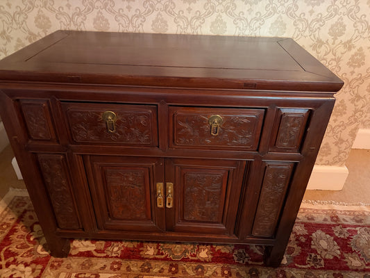 Carved Dark Wood Asian Cabinet