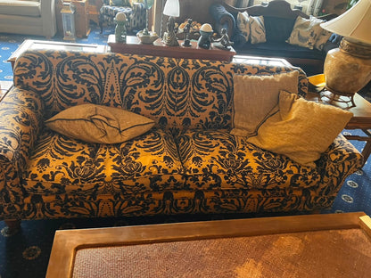 Tetras Tallis Snuggler Damask Vintage Blue & Gold Three Seater Sofa