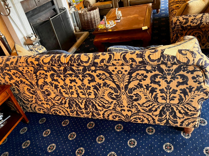 Tetras Tallis Snuggler Damask Vintage Blue & Gold Three Seater Sofa