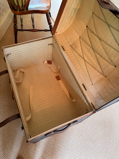 Vintage Domed Leather & Canvas Travel Trunk