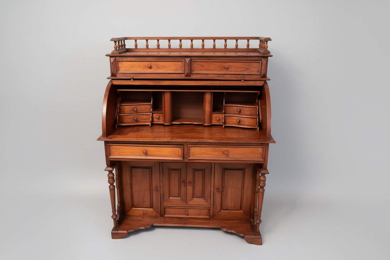 Wooden Secretary Desk with Roll Top