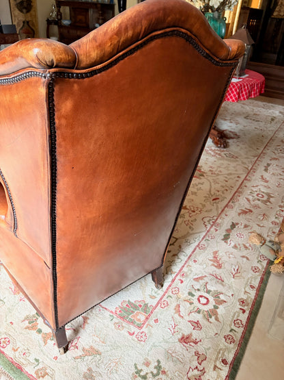 Distressed Leather Wingback Chair