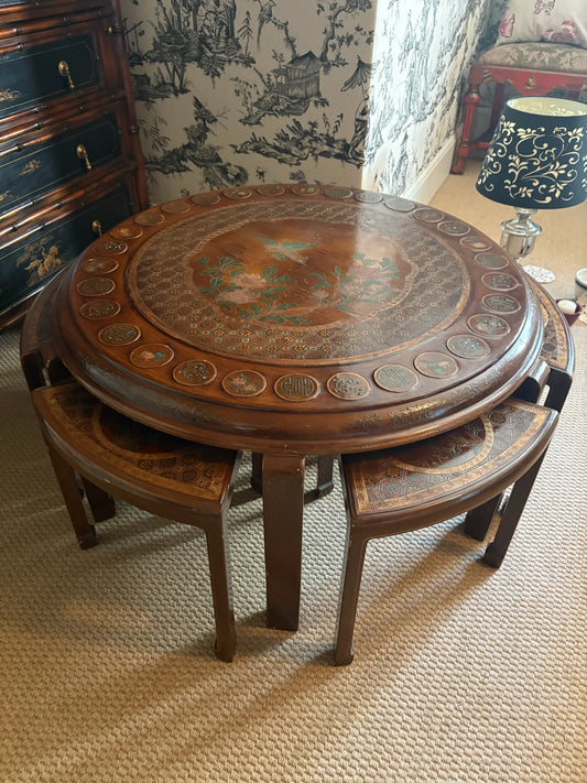 Vintage Nesting Table with inlaid Decorative Motives