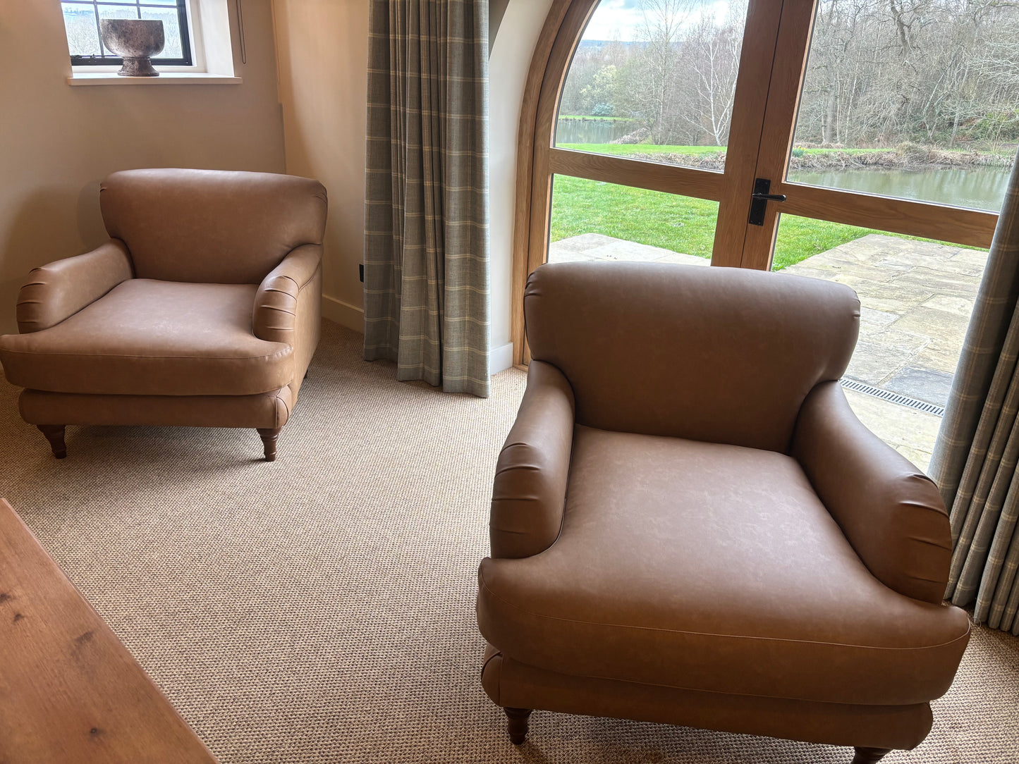 Darlings of Chelsea Pair of Leather Brown Armchairs