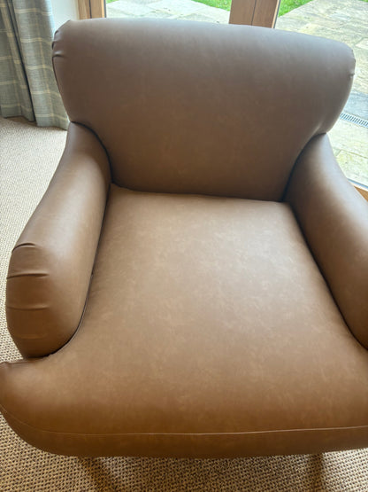 Darlings of Chelsea Pair of Leather Brown Armchairs