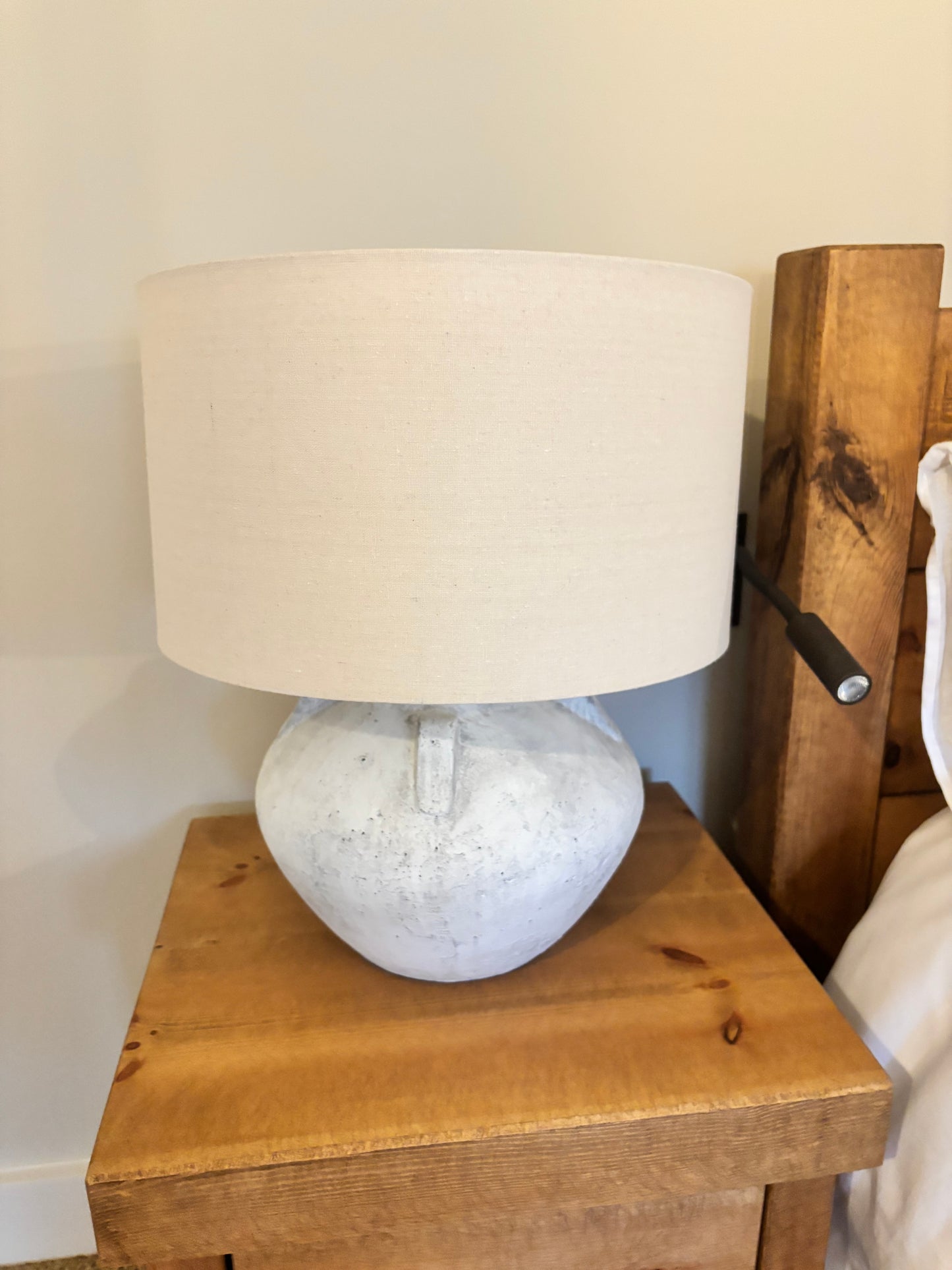 Pair of Stone Base Lamps with Cream Shades