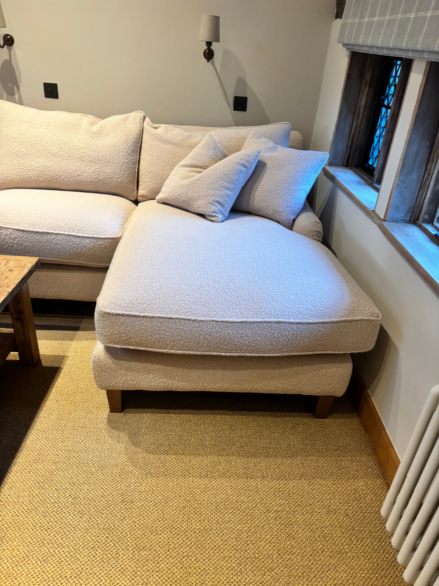 Tamarisk Cream Boucle L Shaped Sofa plus 2 footstools