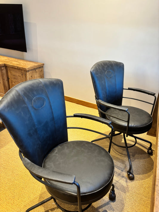 Pair Haskers Grey Leather Swivel Chairs BRAND NEW