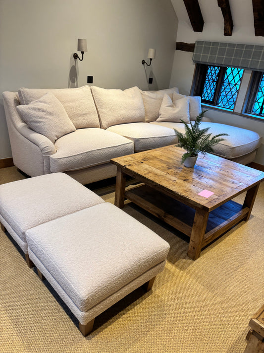 Tamarisk Cream Boucle L Shaped Sofa plus 2 footstools