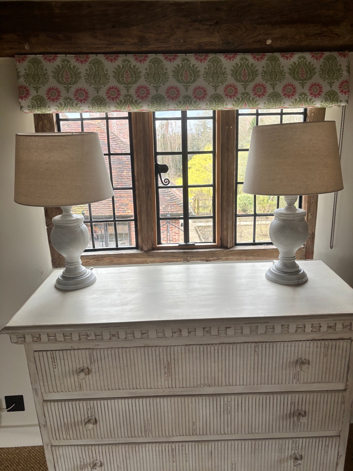 Chosen by Jessica White Urn Base with Beige Lamps