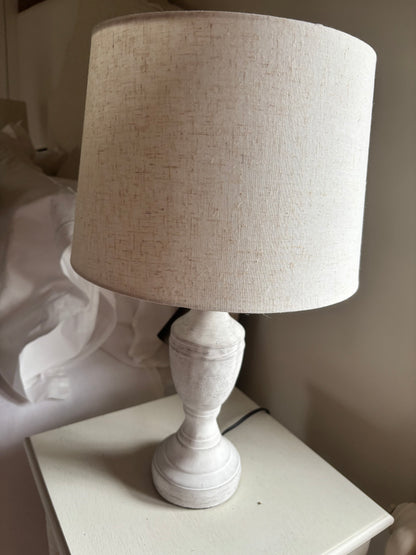 Pair of White Wood Base Lamps with Natural Cream Shades