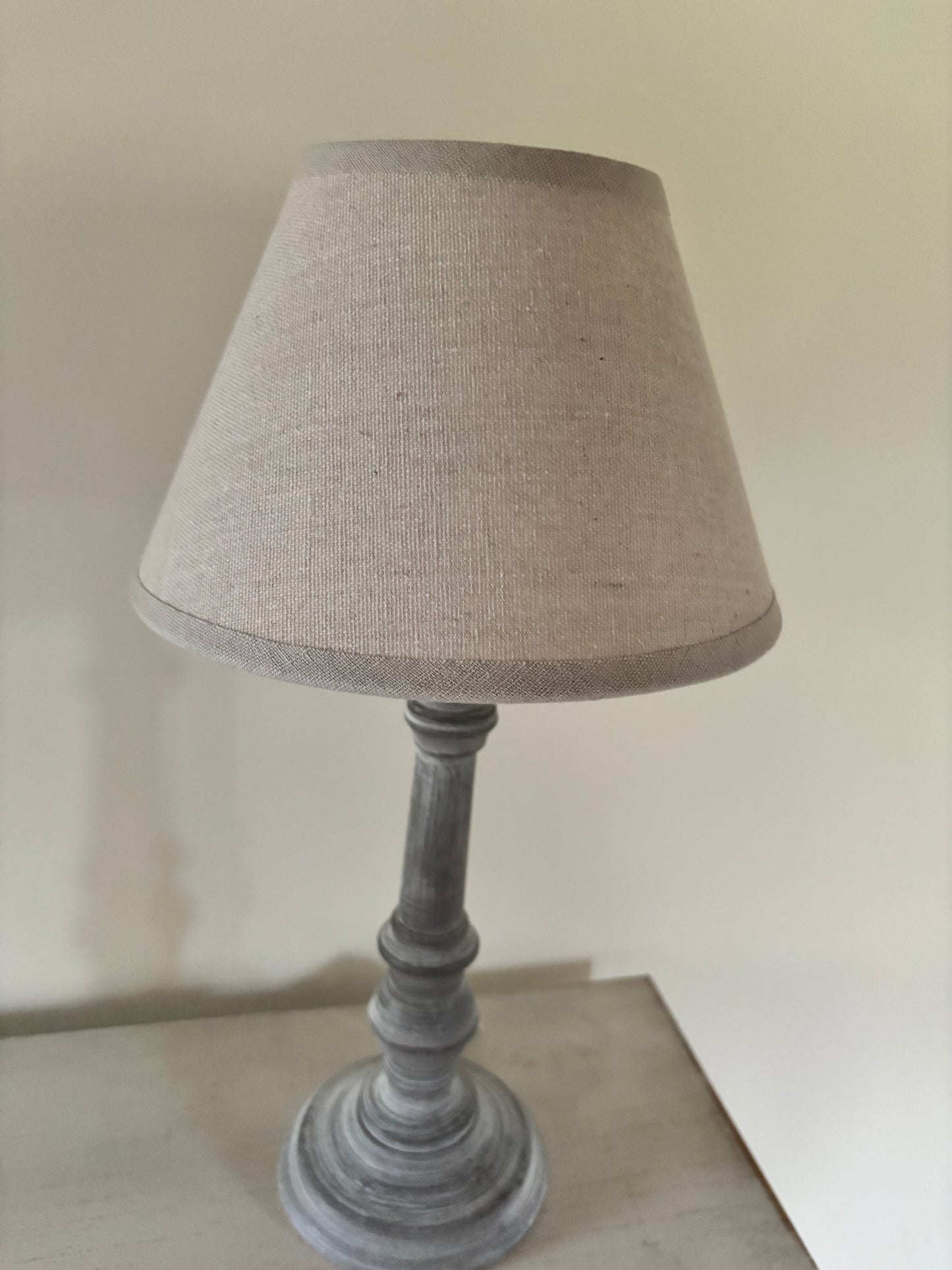 Pair of Coach House Small Lamps with Grey Base and Beige Shades