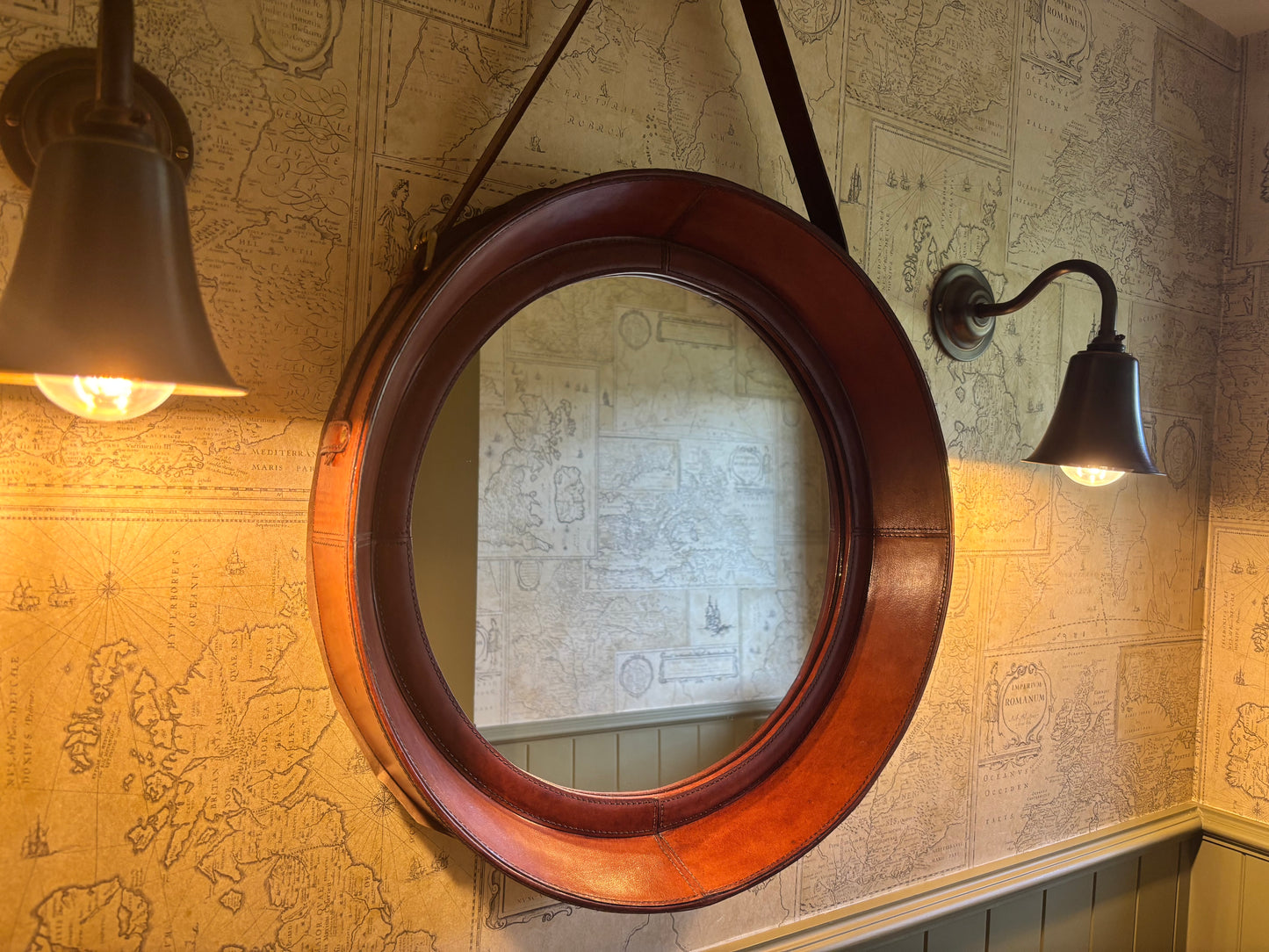Coach House Leather Circular Mirror with Strap