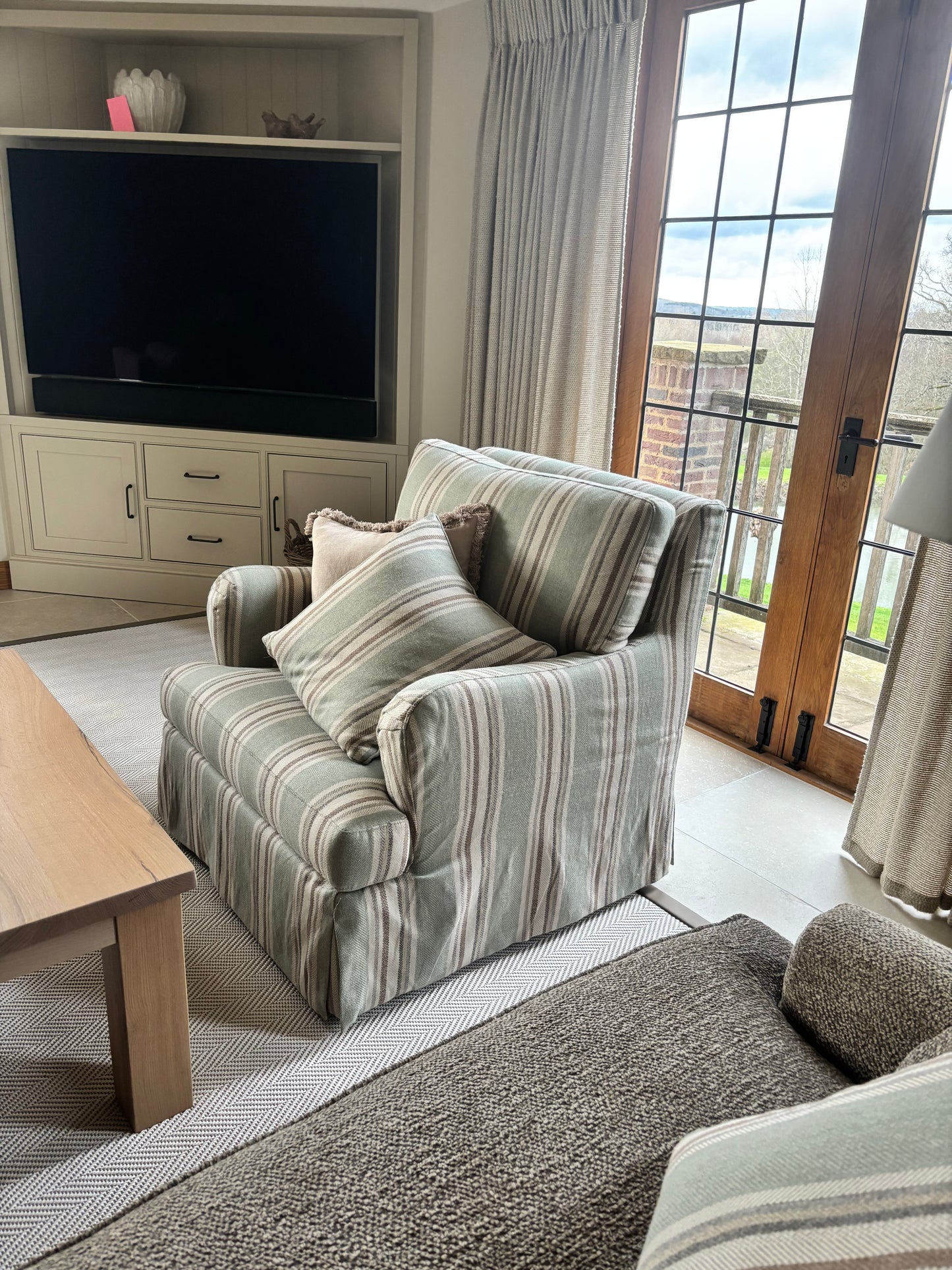 Bespoke Sofa London BRAND NEW Swivel Green & Beige Striped Armchairs