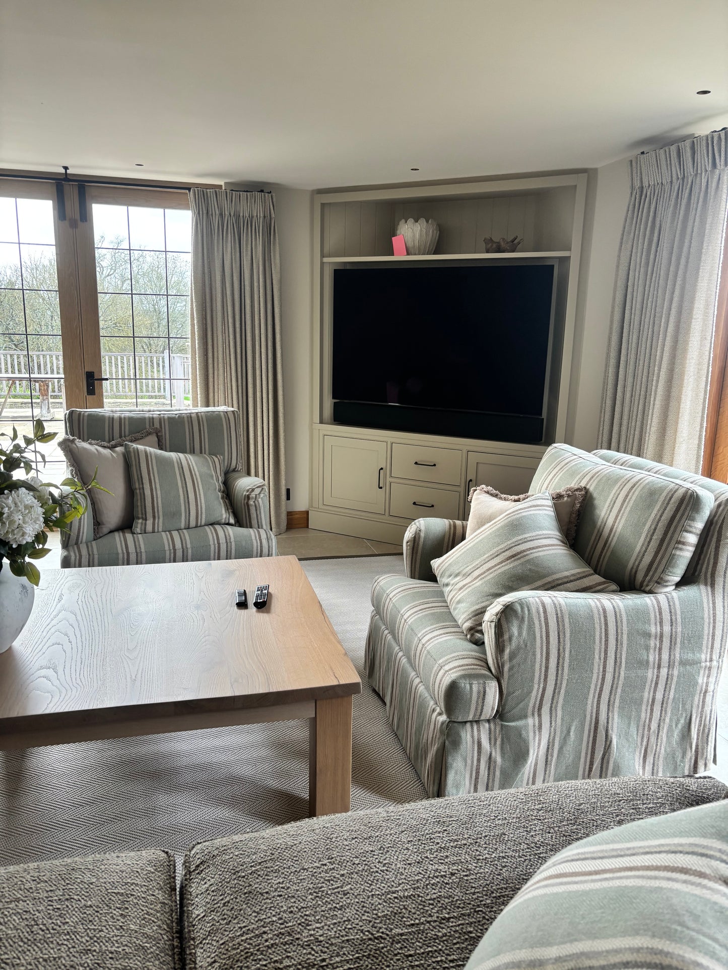 Bespoke Sofa London BRAND NEW Swivel Green & Beige Striped Armchairs