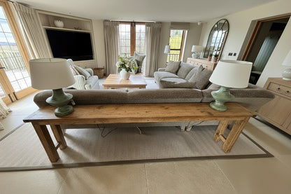 Pair of Oka Green Stone Effect Base Lamps with Cream Shades