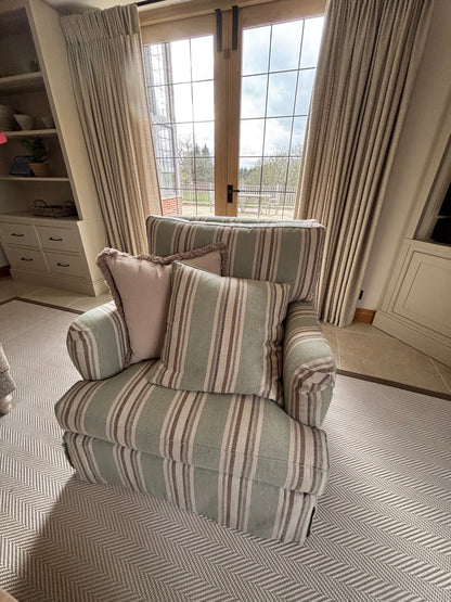 Bespoke Sofa London BRAND NEW Swivel Green & Beige Striped Armchairs