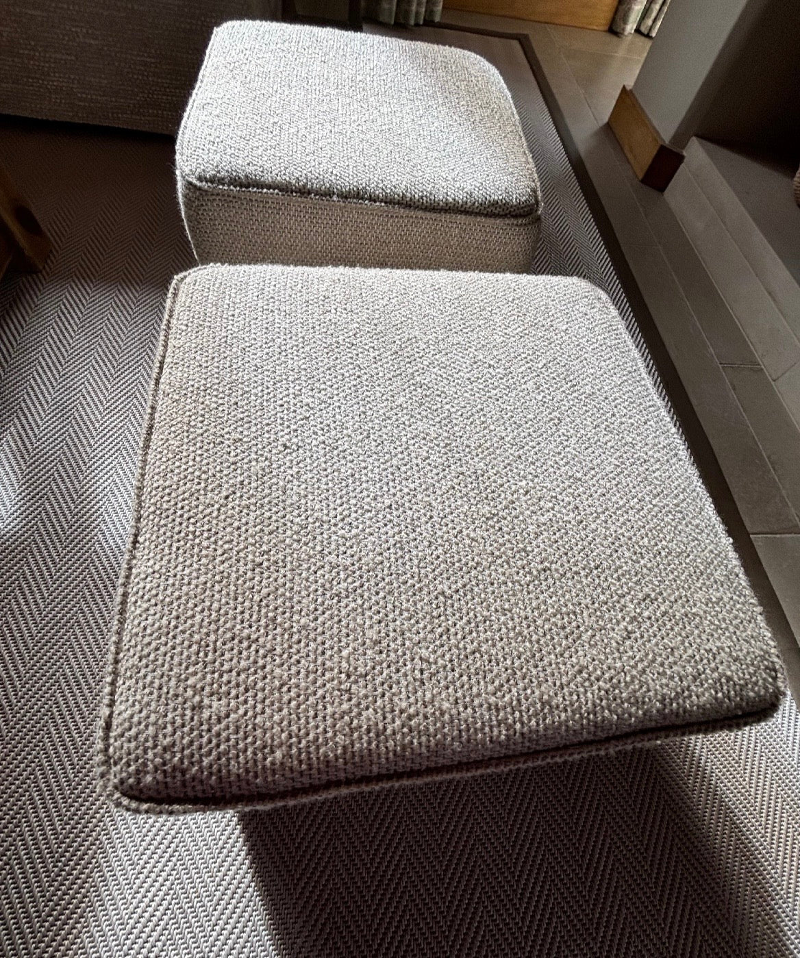 Andrew Martin Cream Chenile Sofa and Footstall - Brand New