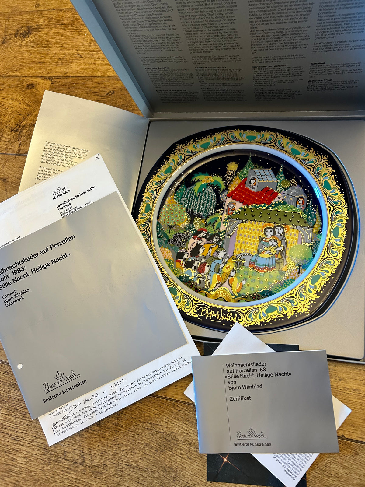 Set of 6 Limited Edition Vintage Rosenthal Bjørn Wiinblad "Christmas Carols on Porcelain" Plates - Boxed with COAs