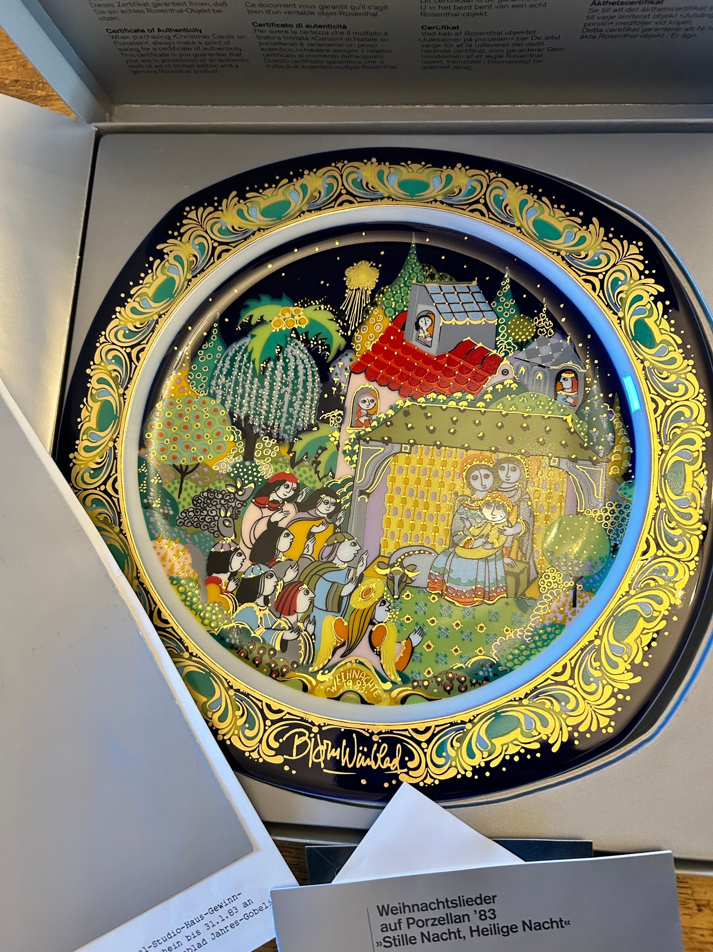 Set of 6 Limited Edition Vintage Rosenthal Bjørn Wiinblad "Christmas Carols on Porcelain" Plates - Boxed with COAs