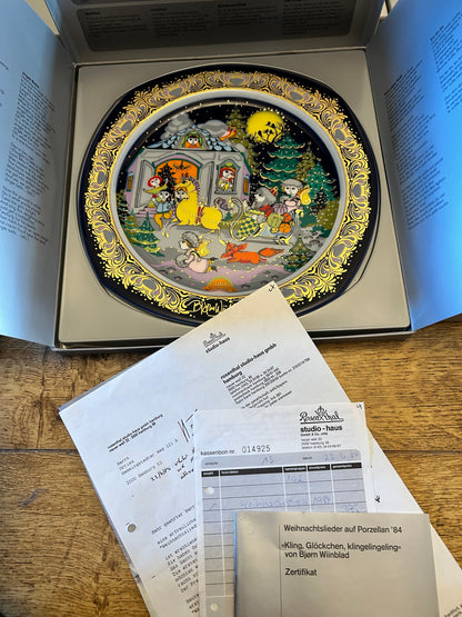Set of 6 Limited Edition Vintage Rosenthal Bjørn Wiinblad "Christmas Carols on Porcelain" Plates - Boxed with COAs