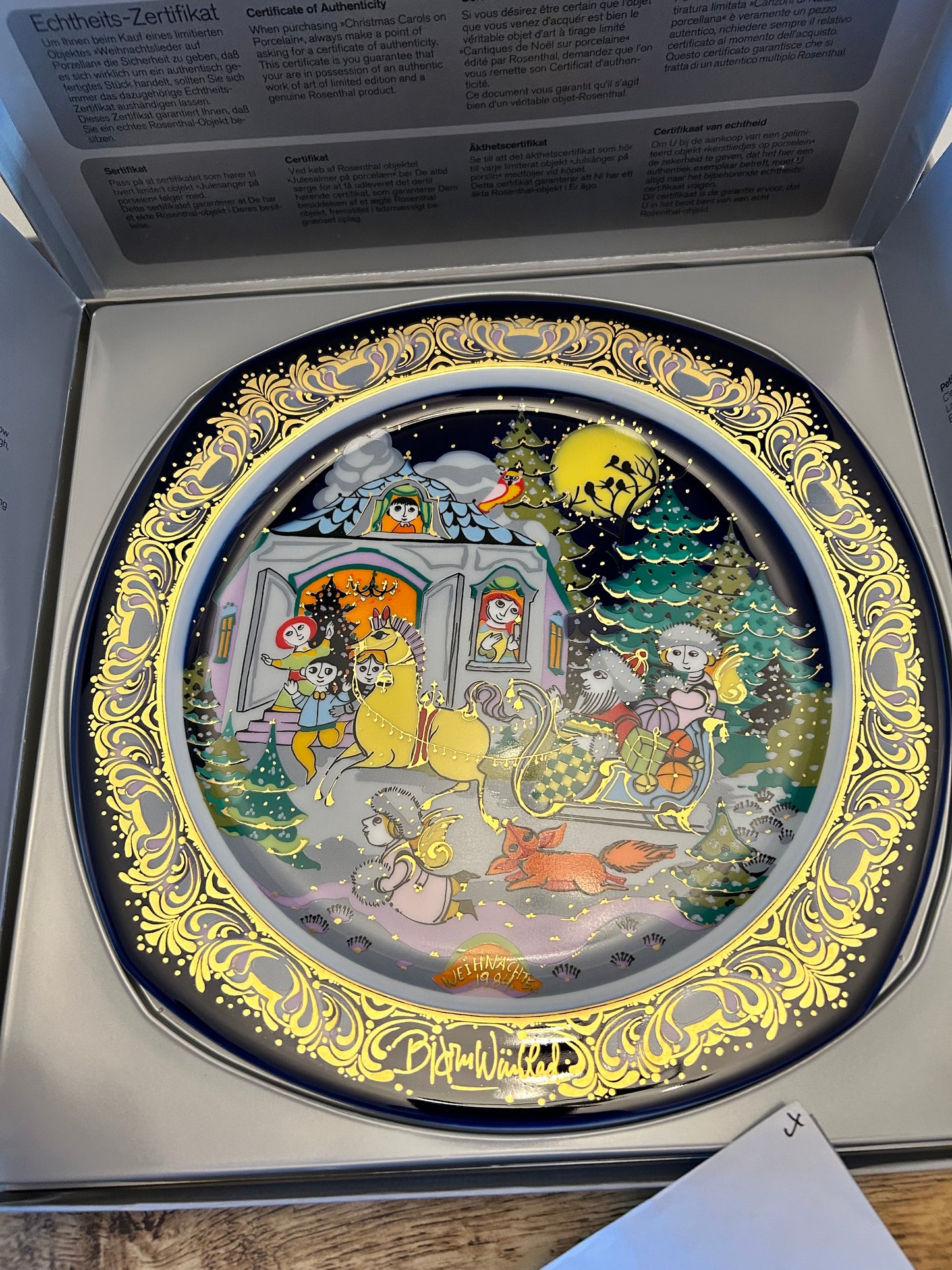 Set of 6 Limited Edition Vintage Rosenthal Bjørn Wiinblad "Christmas Carols on Porcelain" Plates - Boxed with COAs
