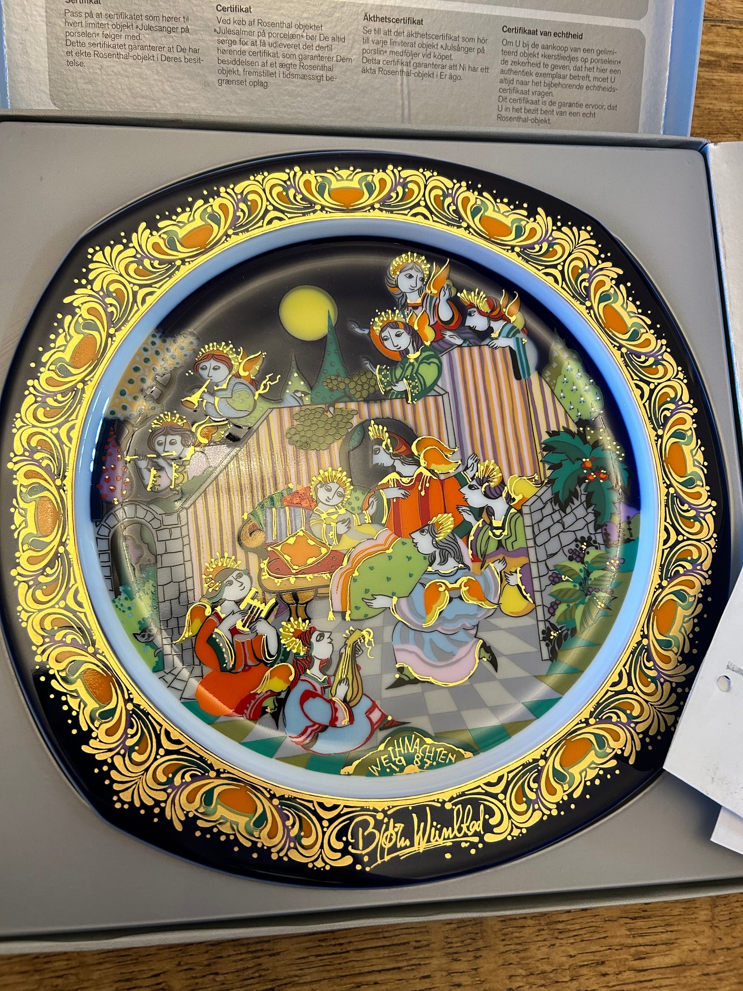 Set of 6 Limited Edition Vintage Rosenthal Bjørn Wiinblad "Christmas Carols on Porcelain" Plates - Boxed with COAs