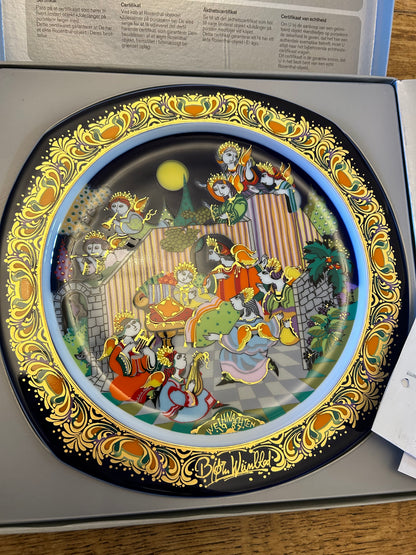 Set of 6 Limited Edition Vintage Rosenthal Bjørn Wiinblad "Christmas Carols on Porcelain" Plates - Boxed with COAs