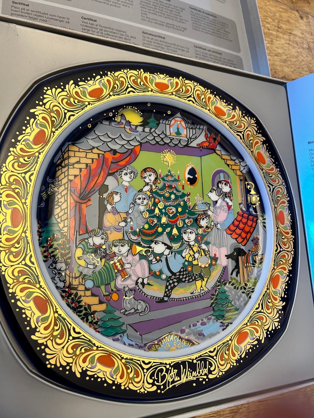 Set of 6 Limited Edition Vintage Rosenthal Bjørn Wiinblad "Christmas Carols on Porcelain" Plates - Boxed with COAs