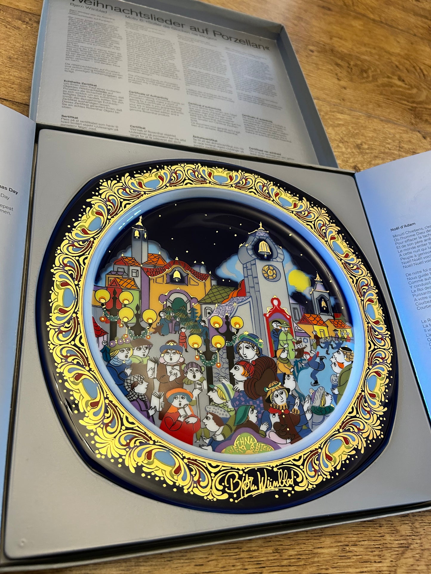 Set of 6 Limited Edition Vintage Rosenthal Bjørn Wiinblad "Christmas Carols on Porcelain" Plates - Boxed with COAs