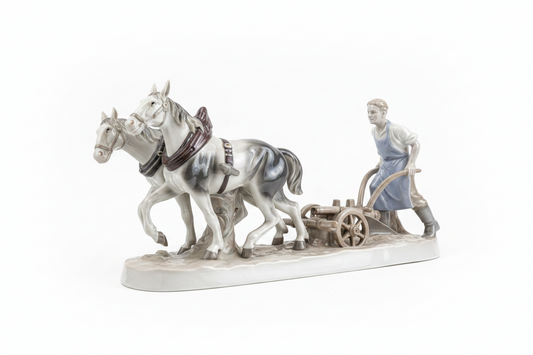 vintage Gerold Porzellan "Farmer Plowing with Horses" (#4900)