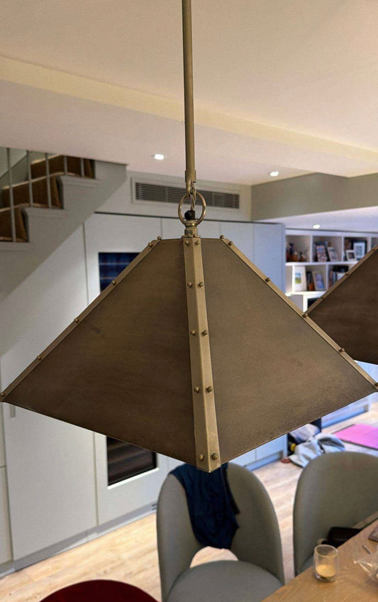 Trio of Charles Edward Hanging Pyramid Shade Lights