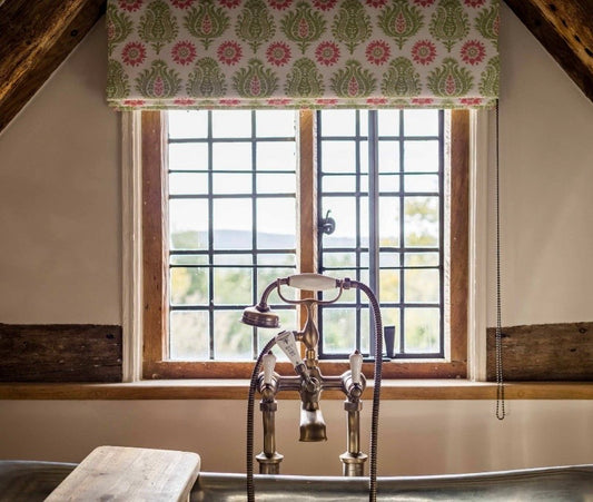 Charlotte Gaisford Sharanshar green fabric Blinds