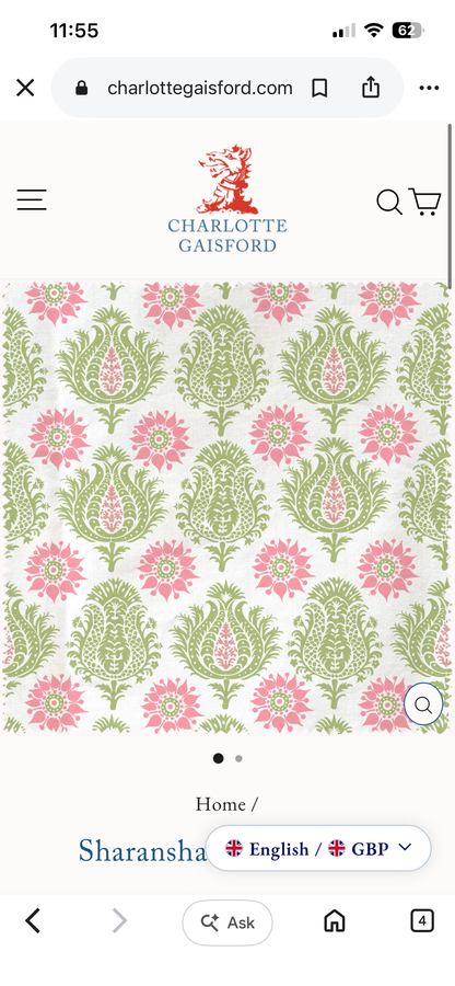 Charlotte Gaisford Sharanshar green fabric Blinds