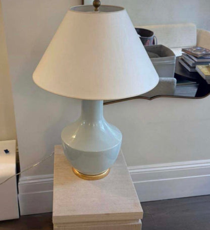 Visual Comfort Ice Blue Lambay Table Lamp with Linen Shade