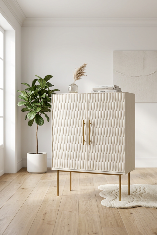 Anthropologie Bethan Gray Feather Collection Cream Bar Cabinet